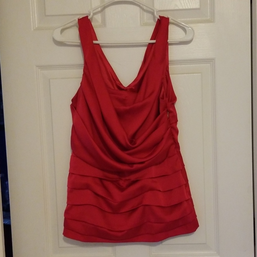 Satin dark neon pink ruffle tank